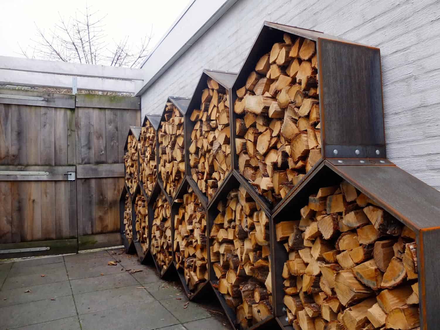 Storing your firewood properly in an aesthetic hexagon shaped storage
